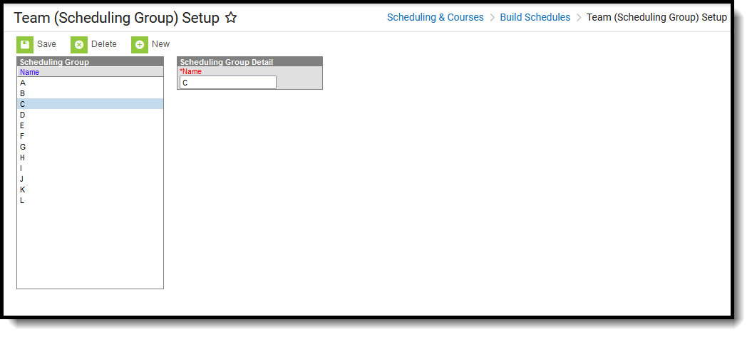 Screenshot of the Scheduling Group Setup Editor
