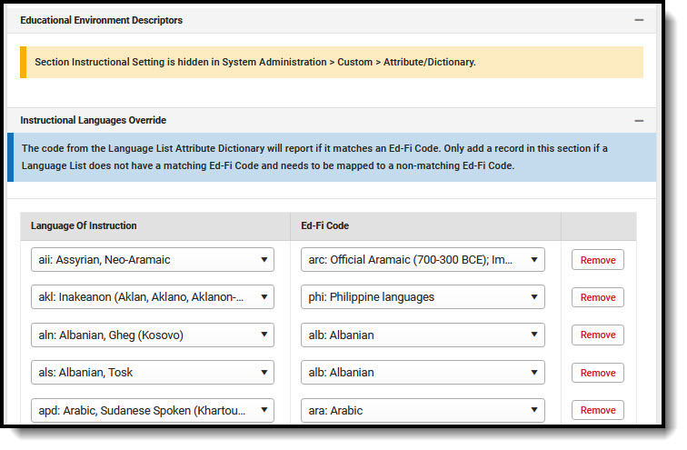 Screenshot of Sections Resource Preferences.