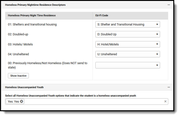 Screenshot of Student Homeless Program Asssoications Resource Preferences.