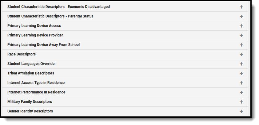 Screenshot of Student Education Organization Associations Descriptors.
