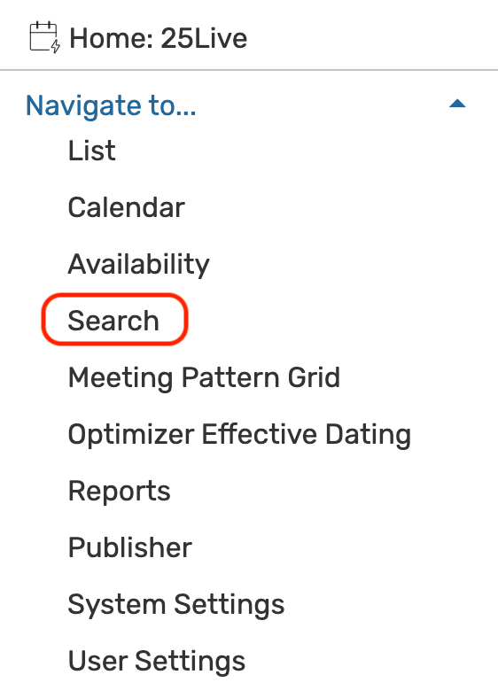 Search link in the more menu