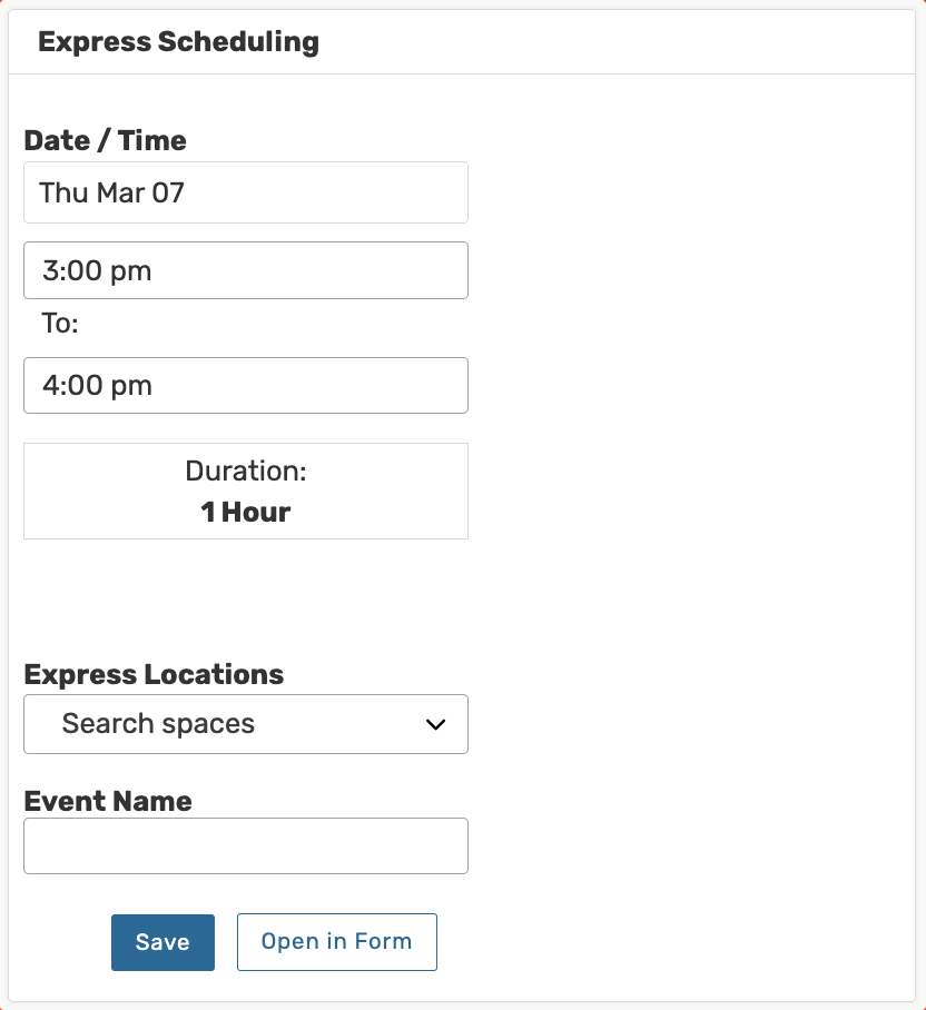 Express Scheduling Home Dashboard widget