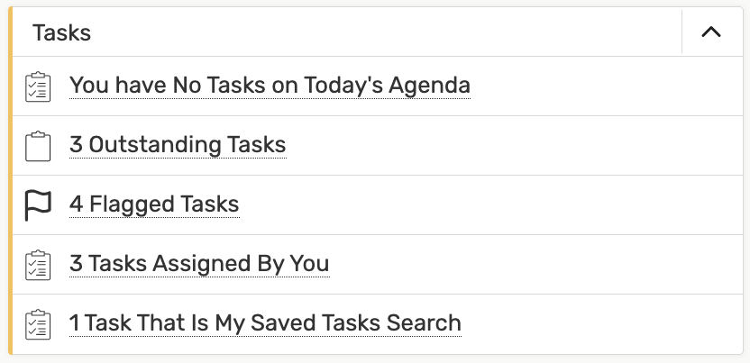 Tasks widget on the 25live dashboard