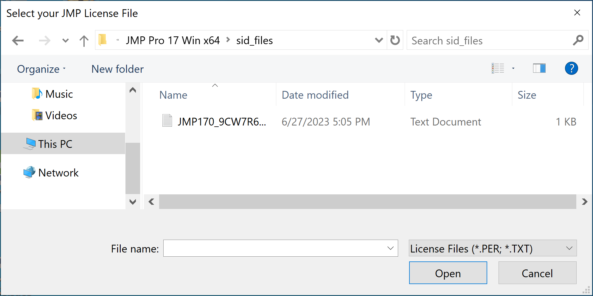 Screenshot of Windows File Explorer showing JMP .txt file location.