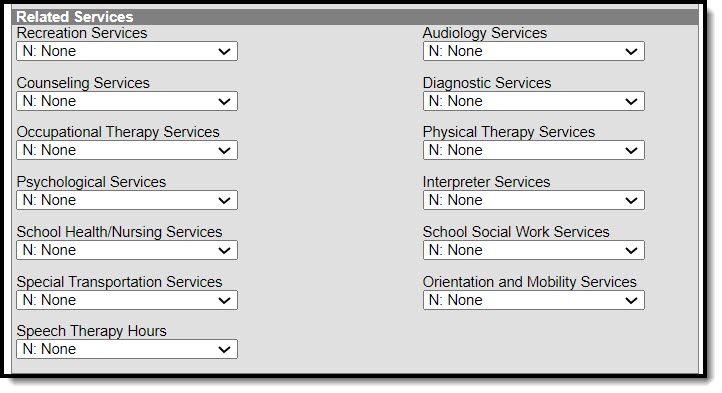 Screenshot of the Related services fields.