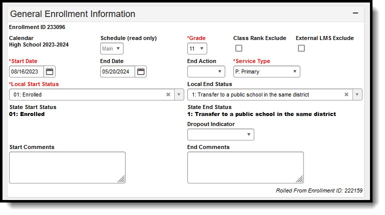 Screenshot of General Enrollment Information.