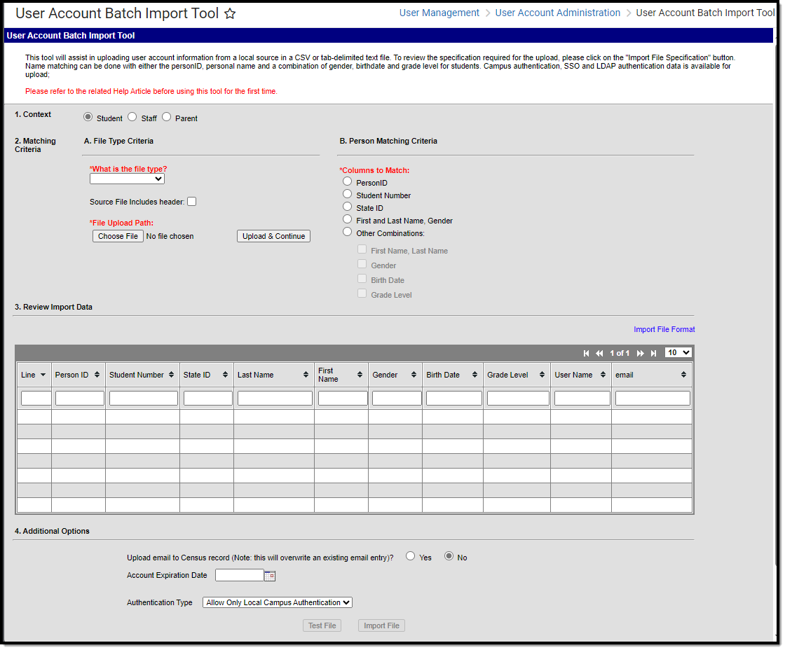 screenshot of the user account batch import tool 