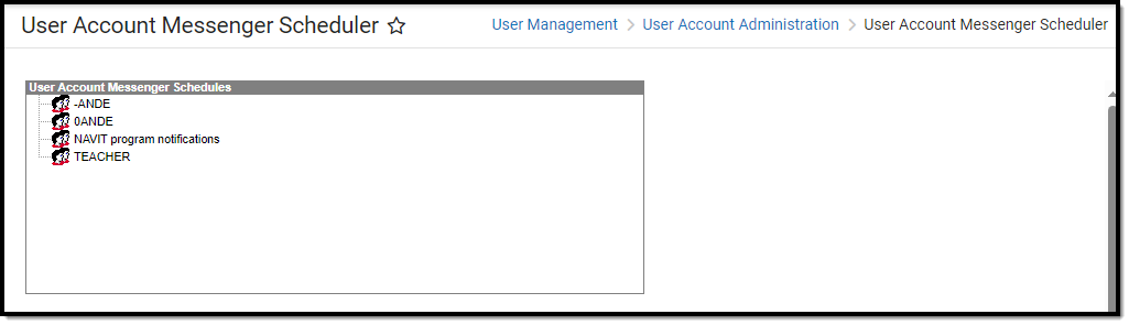 screenshot of the user account messenger scheduler