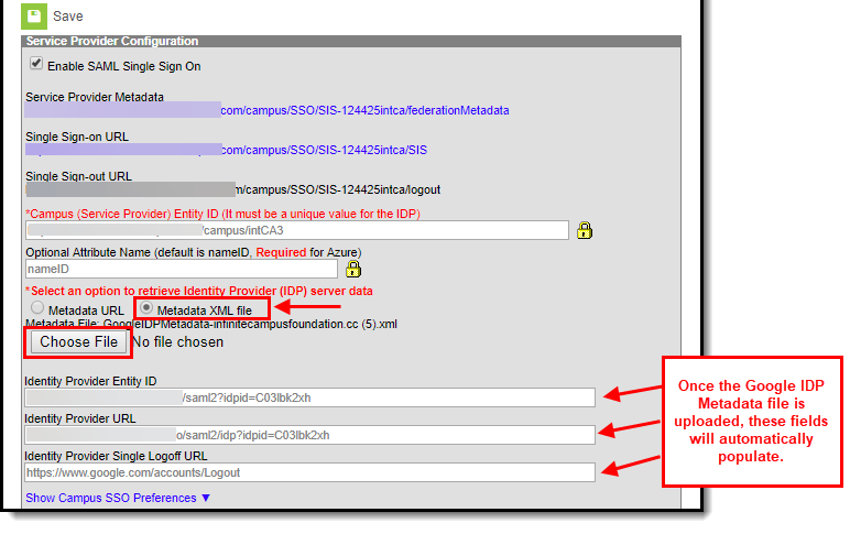 screenshot of uploading the metadata xml file