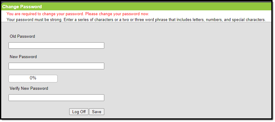 screenshot of the password screen