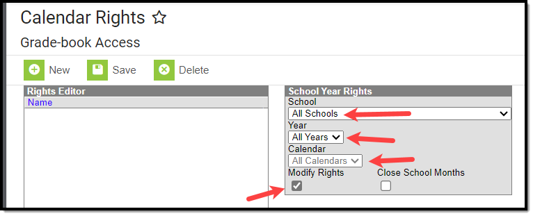 screenshot showing all schools, all years, all calendars selected