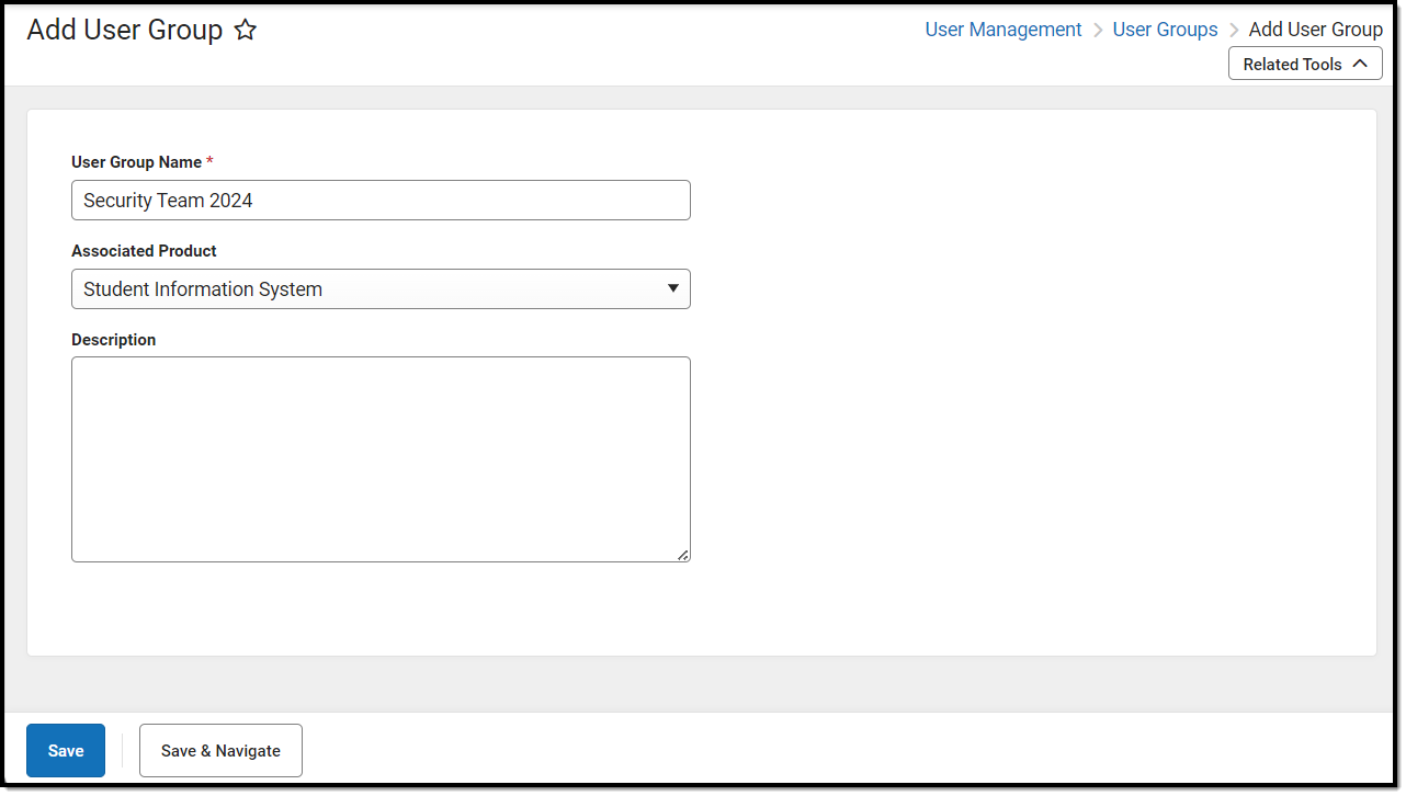 screenshot of the Add User Group tool