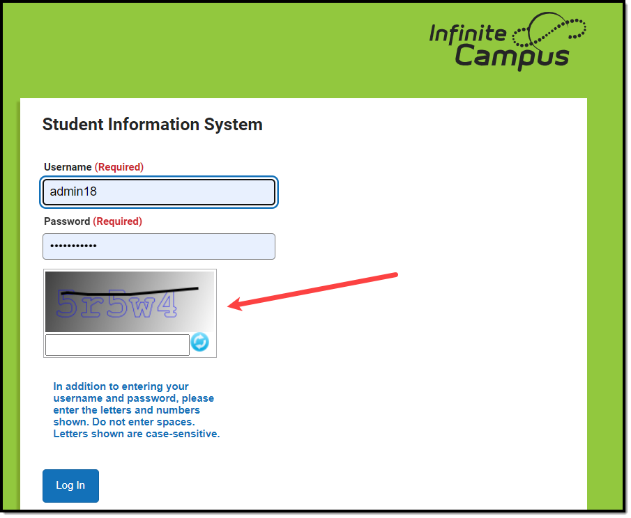 screenshot showing the campus captcha on the campus login screen