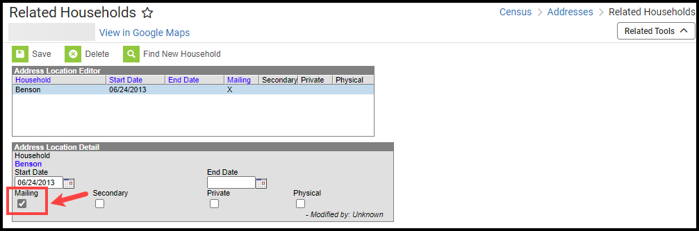 screenshot of the mailing checkbox marked