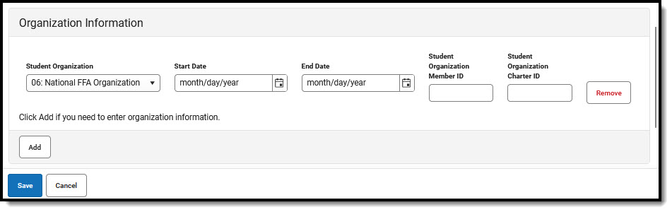 Screenshot of Organization Information Editor.