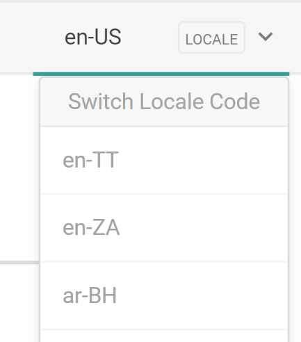 The Switch Locale Code selector with example locales