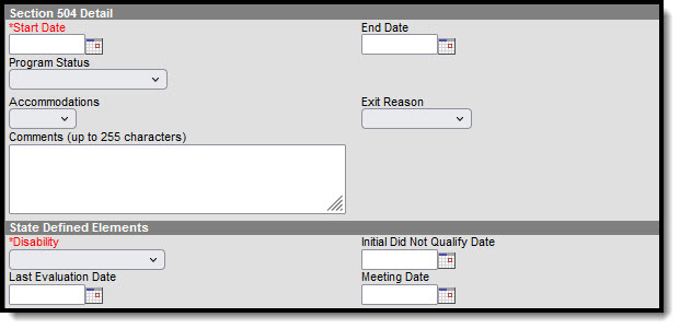 Screenshot of the Delaware Section 504 Detail Editor