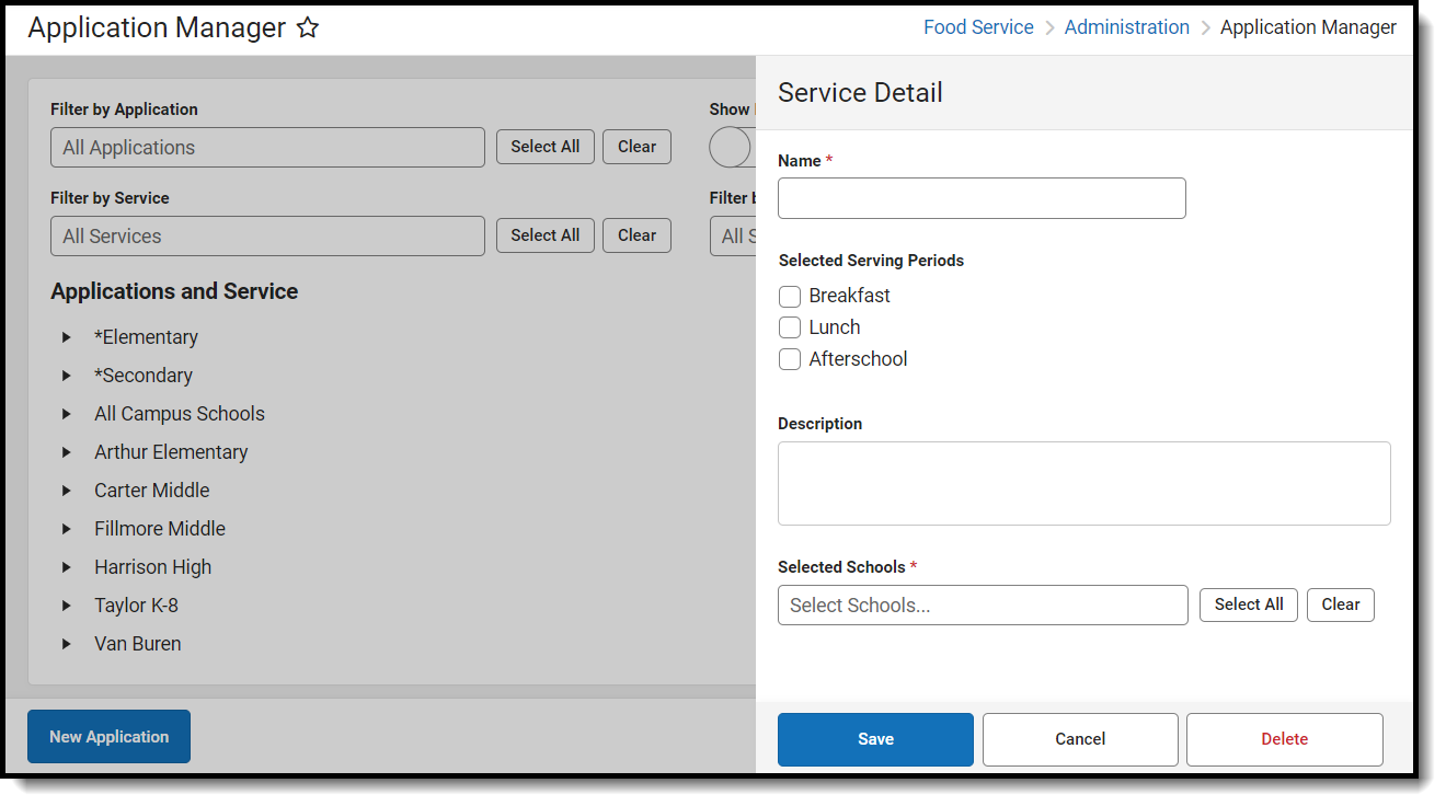 Screenshot of service layout and service detail