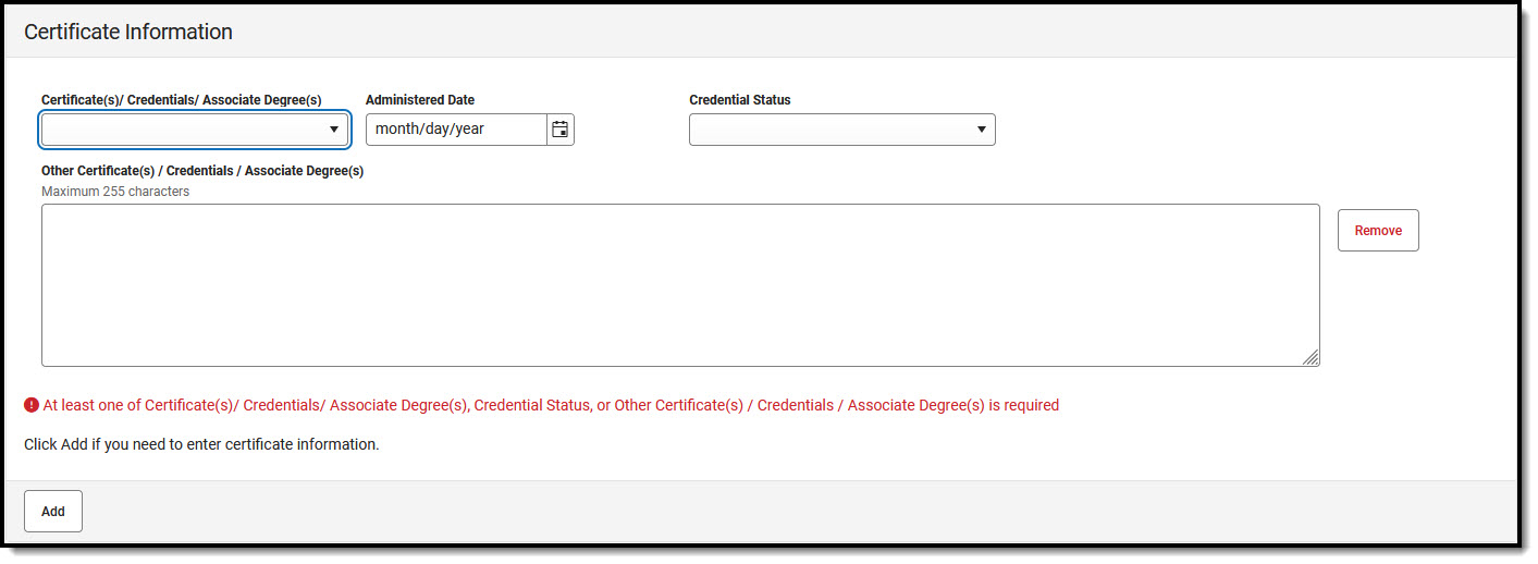 Screenshot of the CTE Certificate Information editor. 