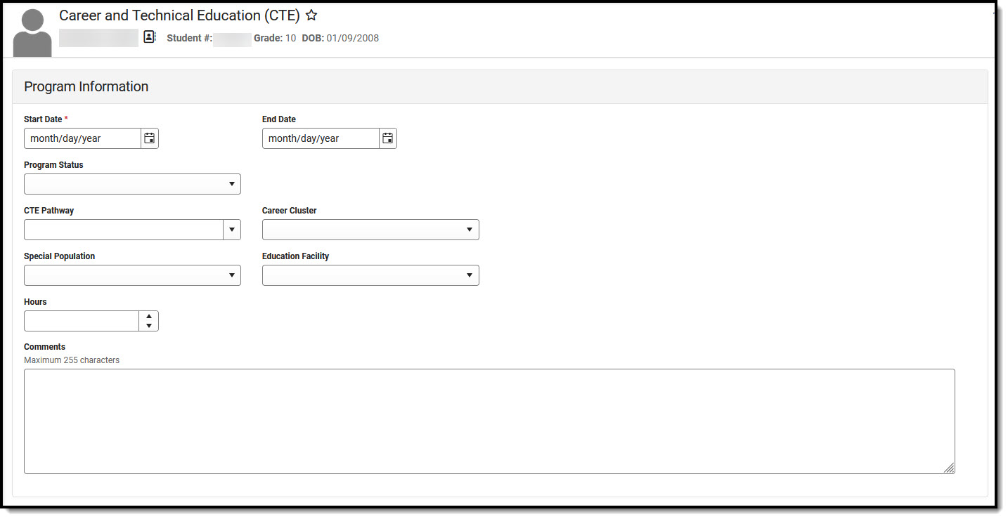 Screenshot of the CTE Program Information editor