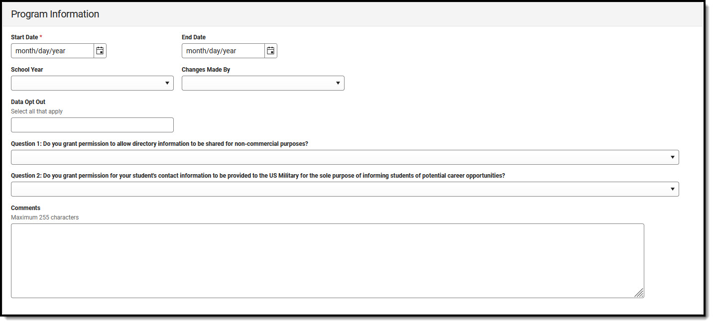 Screenshot of the FERPA Program Information Editor