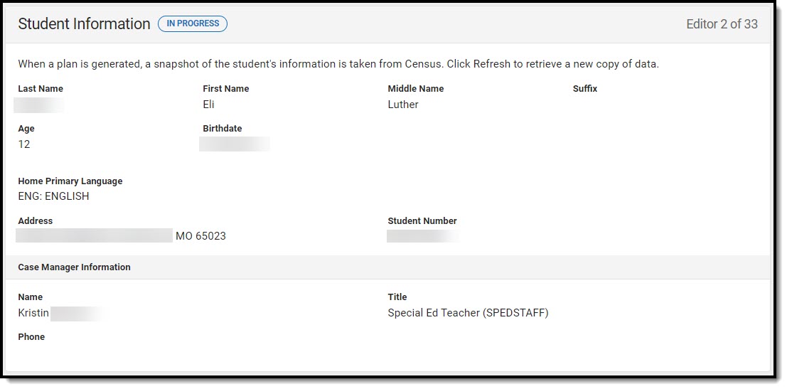 Screenshot of the Student Information Editor.