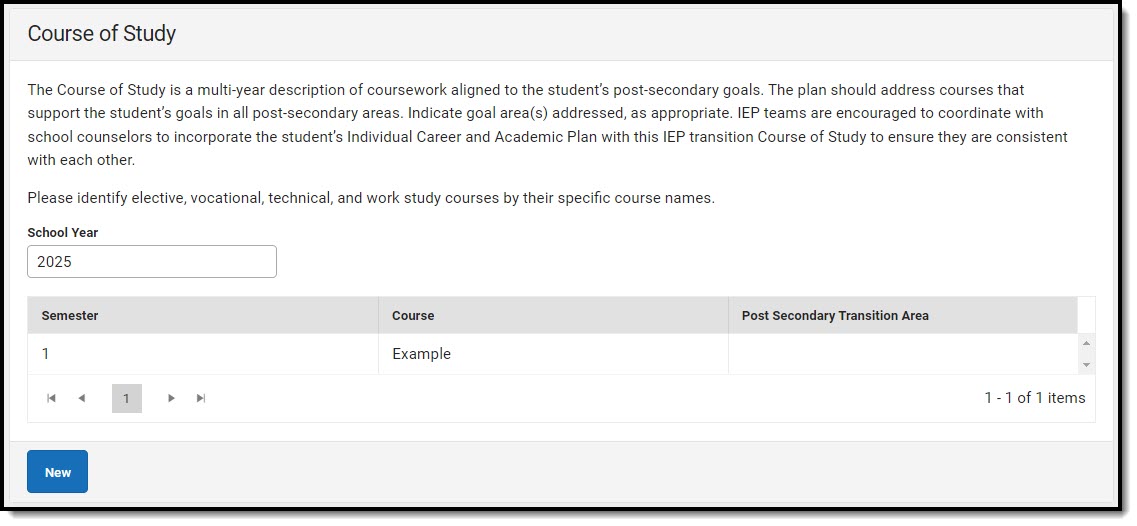 Screenshot of the Course of Study Detail Screen.