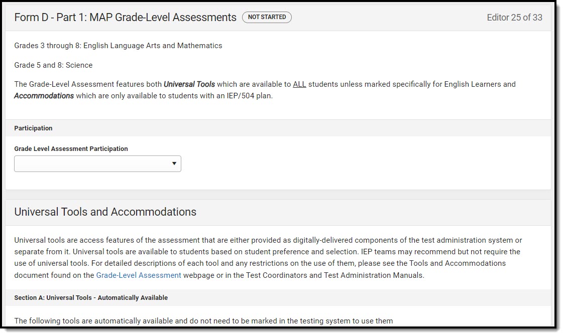 Screenshot of the MAP Grade-Level Assessments Editor.