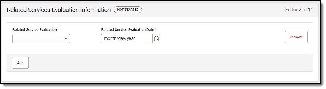 Screenshot of the Related Services Evaluation Information Editor.