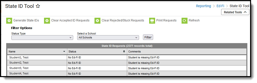Screenshot of the State ID tool, located at Reporting, Ed-Fi. 