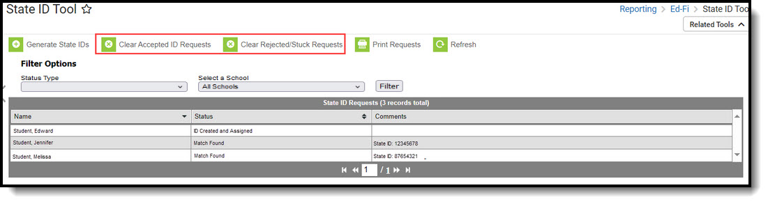 Screenshot of the Clear D Requests options.