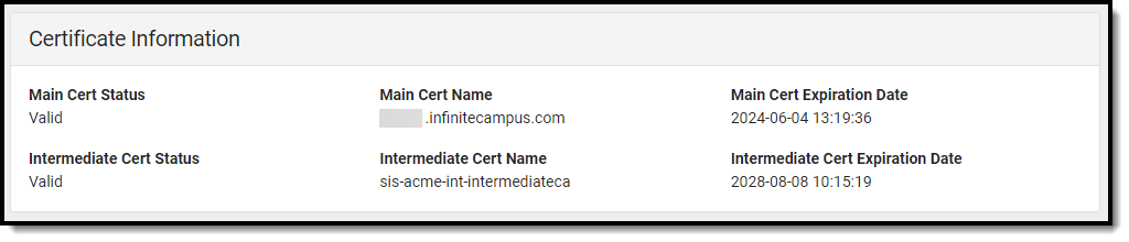 screenshot of the certificate information section of the tool
