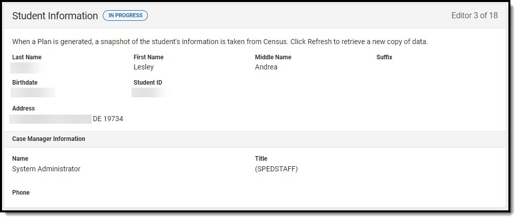 Screenshot of the student information editor.