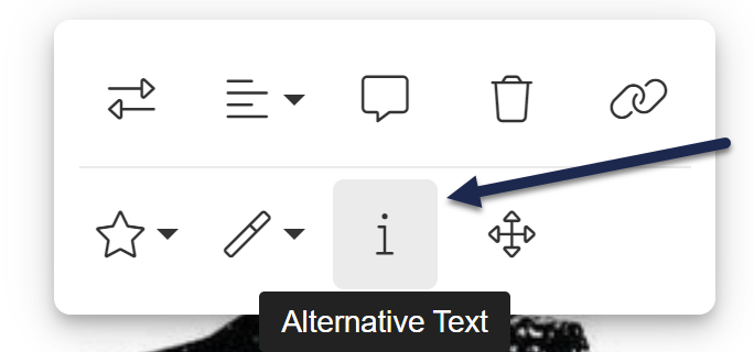 The image pop-up menu with an arrow pointing to the Alternative Text icon