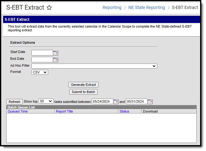 Screenshot of the N-EBT extract editor.