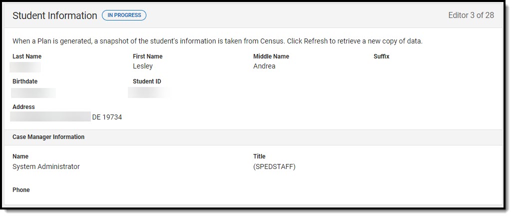 Screenshot of the student information editor.