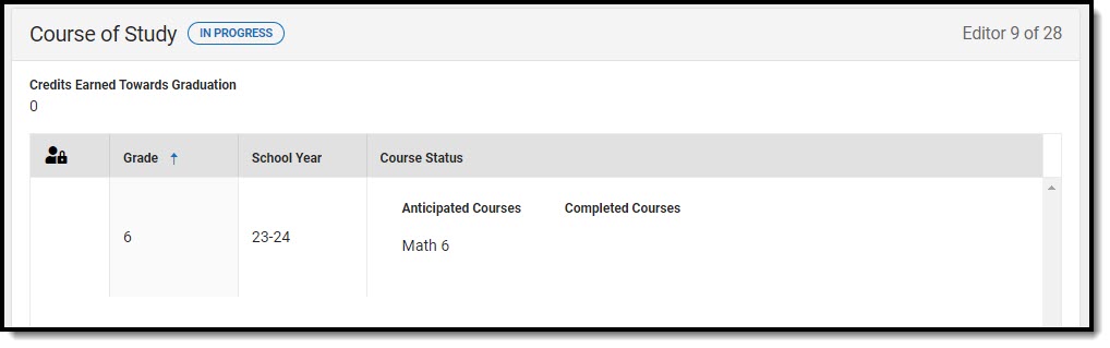 Screenshot of the Course of Study List Screen.