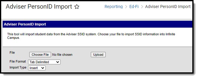 Screenshot of the Adviser PersonID Import Extract Editor.