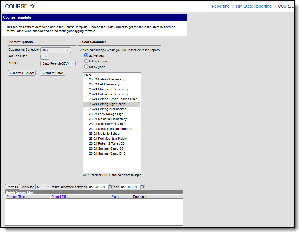 Screenshot of Course Template Extract Editor.