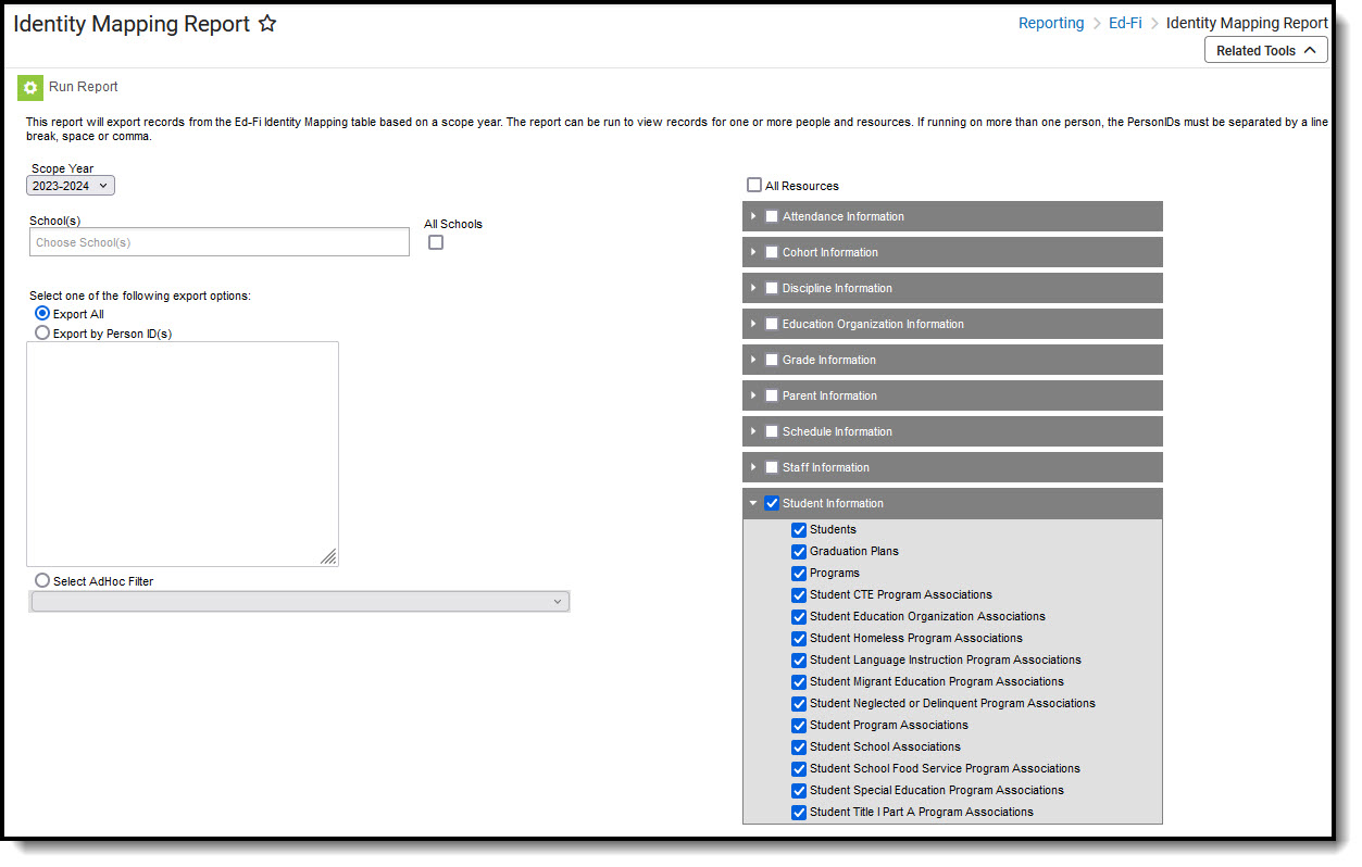 Screenshot of generating the Identity Mapping report.