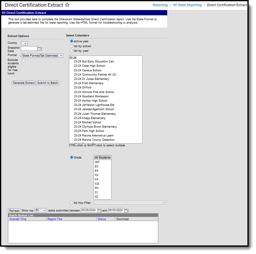 Screenshot of Direct Certification Editor.