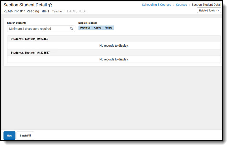 Screenshot of Section Student Detail tool.