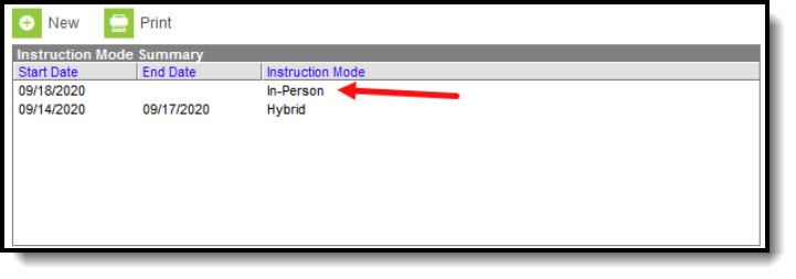 Screenshot of new Instruction Mode record.