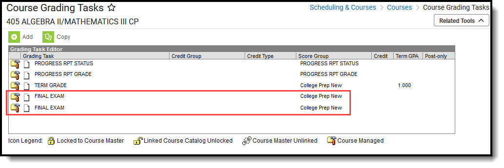 Screenshot of Duplicate Grading Tasks.