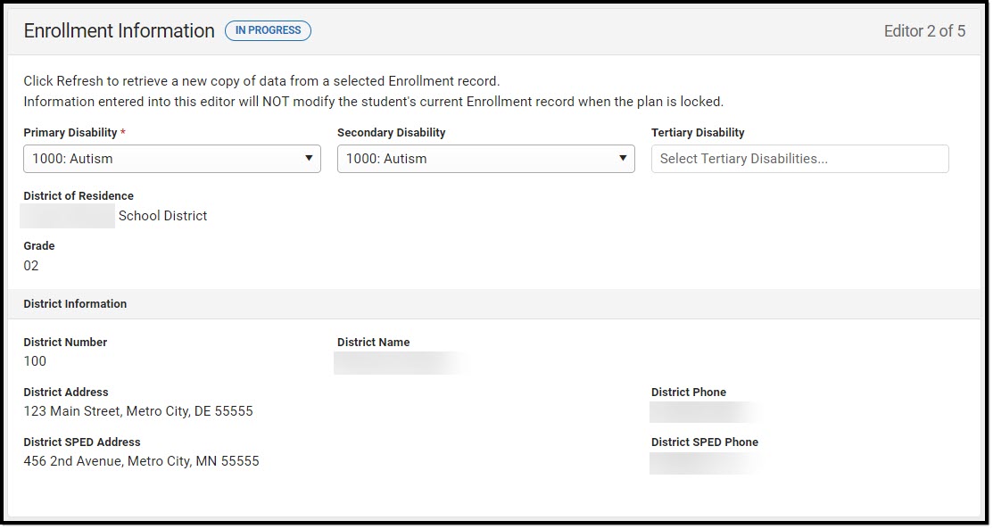 Screenshot of the Enrollment Information Editor.