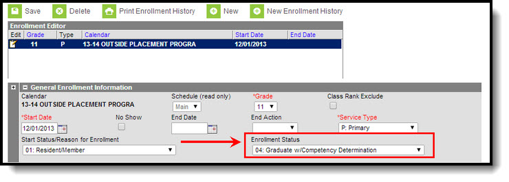 Screenshot of Enrollment Status.