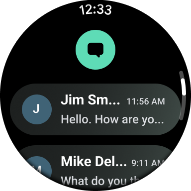watch screen displaying messages list