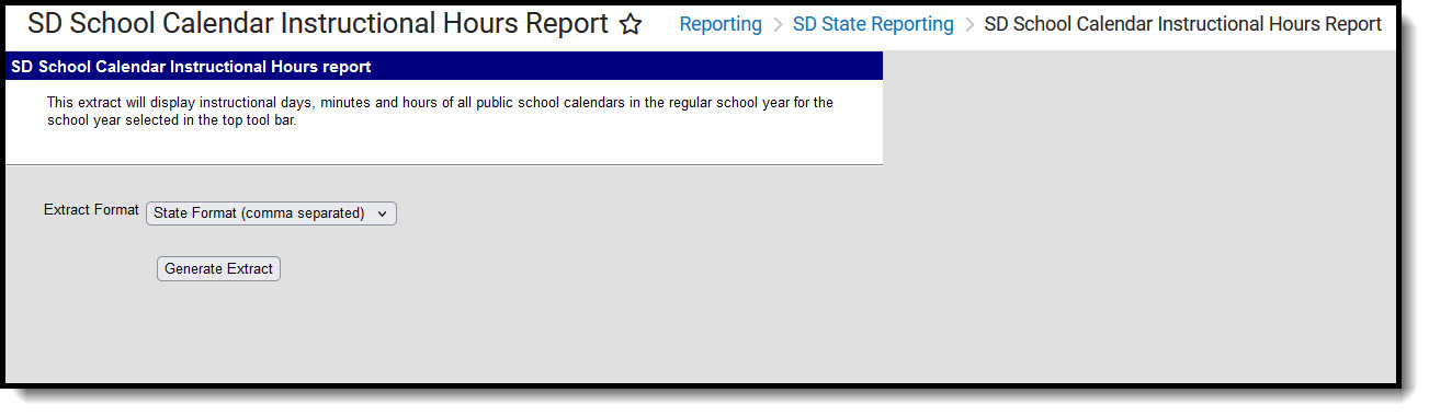 Screenshot of the School Calendar Instructional Hours report editor. 
