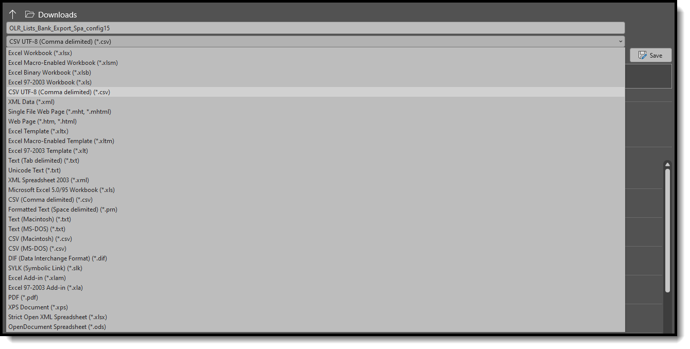 Screenshot of saving the file as a CSV UTF-8 file