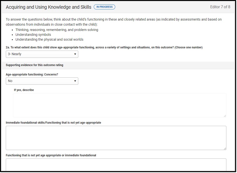 Screenshot of the Acquiring and Using Knowledge and Skills Editor.